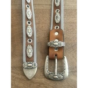 Vintage Sand‎ Castle USA Leather Silver Metal Mesh Boho Western Native
